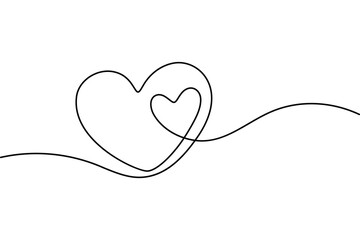 Simple continuous line drawing of a heart shape on a flowing wave.