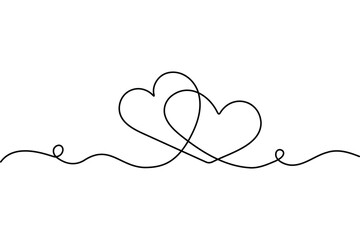 Simple continuous line drawing of a heart shape on a flowing wave.