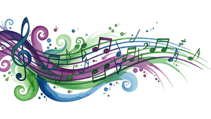 Vibrant Watercolor Treble Clef and Music Notes Design
