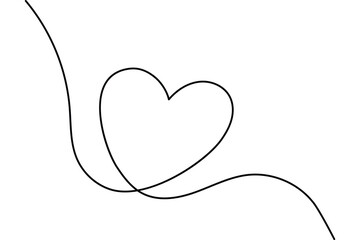 Simple continuous line drawing of a heart shape on a flowing wave.