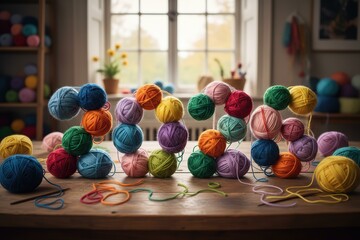 Colorful yarn balls arranged to form the number 2026
