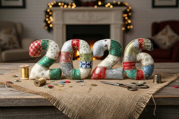 2026 New Year Patchwork Fabric Numbers Handmade Craft Design