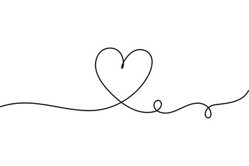 Simple continuous line drawing of a heart shape on a flowing wave.