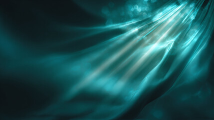 Mystical teal light emanating from the darkness, a symbol of hope and serenity. The soft flowing light creates a captivating and ethereal atmosphere