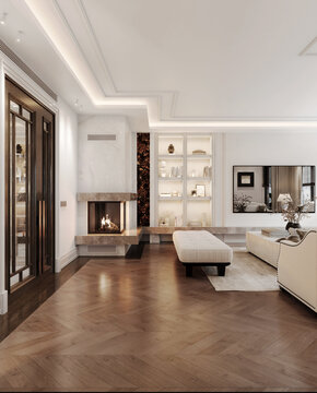 modern living room with fireplace