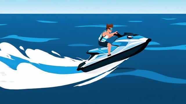 Thrilling Watersport: Jet Ski Adventure Amidst the Vast Ocean's Blue