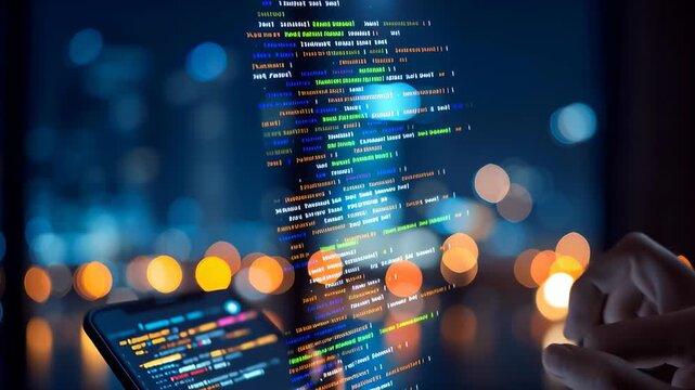 Developer programmer typing and design software code with device sceen.deep learning with computer technology