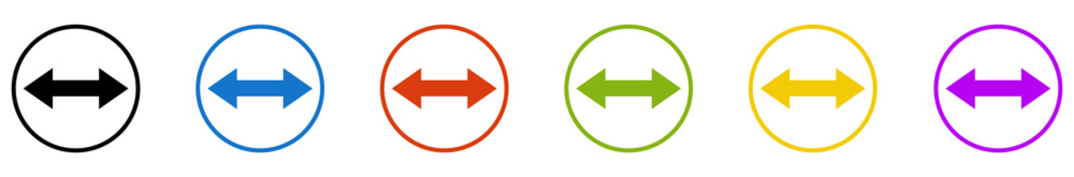 Banner mit 6 farbigen Icons im Kreis: Pfeil nach rechts und links