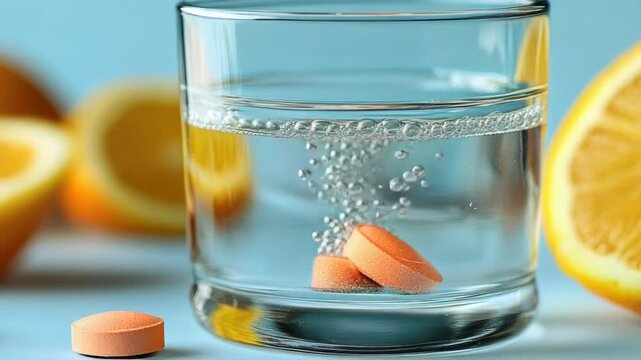Video A glass of water containing two orange pills