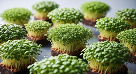 Fresh Microgreens Growing In Soil Cubes