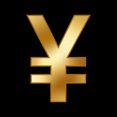 Obraz premium Golden japanese yen symbol isolated on black background for currency concept