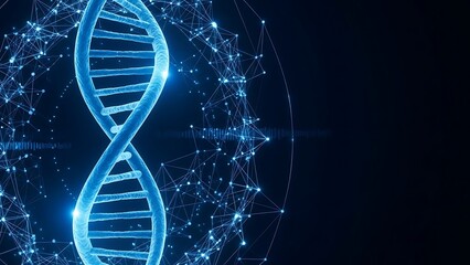 Abstract DNA Double Helix with Glowing Plexus Network Background for Science and Technology Concepts Illustration Blue Tones Scientific Research 