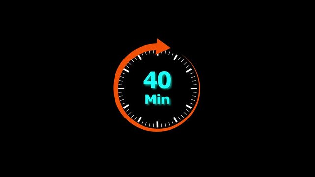 Animation video timer icon with 40 min. timer 40 minutes countdown icon. motion graphic arrow Clock 40 minute icon, white background 4k video animation	
