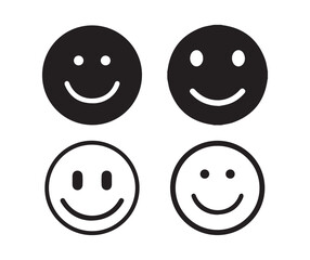 Collection of four smile faces in black and white styles depicting happiness and contentment