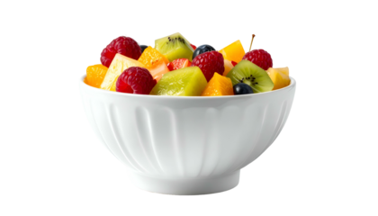 Fruit salad in a white bowl, colorful and fresh looking