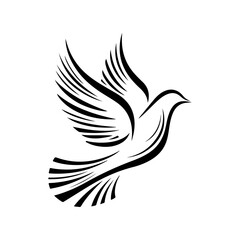 Silhouette of a flying peace dove bird icon or logo.