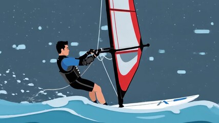 Windsurfing Action: Dynamic Sequence Depicting the Thrill of Water Sports and Energy