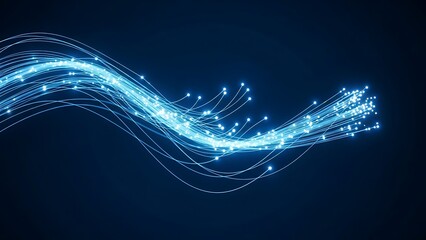 Abstract Fiber Optic Cables with Glowing Light Signals Representing High Speed Data Transmission and Modern Technology