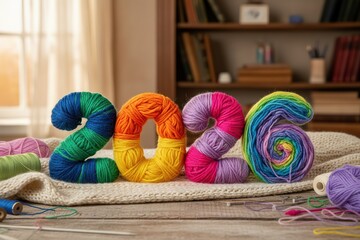 Colorful yarn balls arranged to form the number 2026