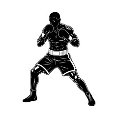 Silhouette of a strong boxer man in fighting stance.