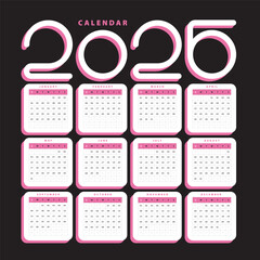 Simple new year Calendar 2026 Black and Pink
