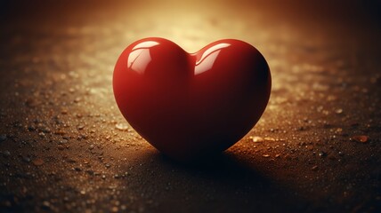Fototapeta premium Red heart on textured surface, warm lighting, symbolizes love, passion, and emotion.