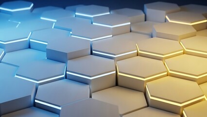 Abstract Hexagonal Pattern with Neon Lighting for Modern Technology and Futuristic Design Concepts Featuring Geometric Shapes and Gradient Colors for Innovative Solutions