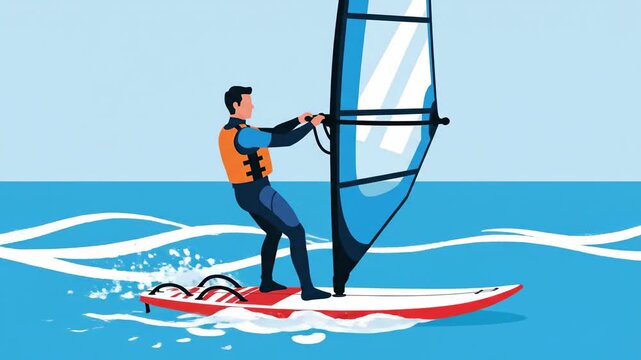 Windsurfing Action Sequence: A Dynamic Display of Water Sport and Skill on the Ocean