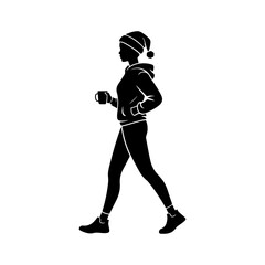 Silhouette of a beautiful woman wearing santa hat holding christmas gift box.