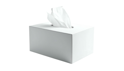 White rectangular tissue box with tissues sticking out
