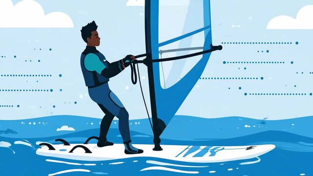 Windsurfing Action Sequence: A Stylish Depiction of Surfing and Water Sports Adventure