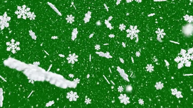 Dynamic snowfall animation on green background for festive promotions