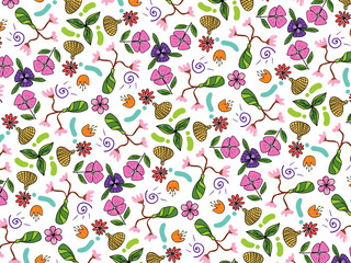 Hand-drawn Floral Pattern on White Background