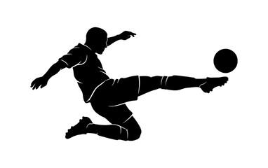 silhouette of a soccer football player kicking the ball in action isolated on white background vector illustration © ZamStock