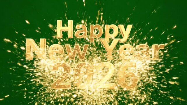 Sparkling Happy New Year 2026 wishes with golden text on green backdrop