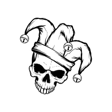 silhouette of a joker or jester skull wearing a hat evil clown vector illustration isolated on white