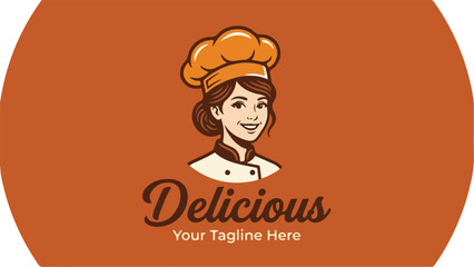 Chefs Delight A Culinary Logo Featuring a Smiling Woman.