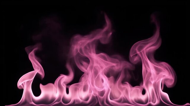 Pink Flames Dancing Against a Dark Black Background.