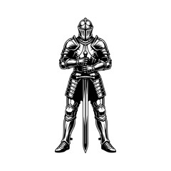 Fototapeta premium silhouette of a medieval warrior knight in armor holding a sword isolated on white background vector illustration