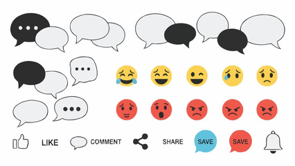 Social media emoji icons set vector like comment share save notification chat bubble speech bubble vector icon 100 brazil ceara
