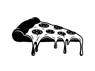 Silhouette of a pepperoni pizza slice with melting cheese.