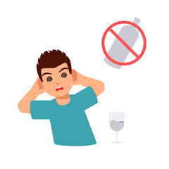 Cartoon businessman character holding a no smoking and no alcohol vector illustration sign