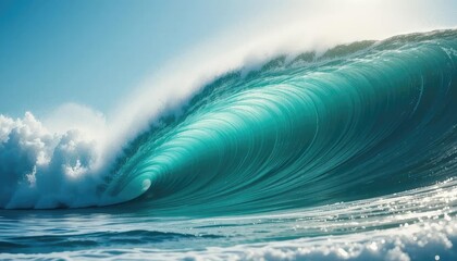Vibrant Turquoise Wave Curling in the Ocean Sunlight