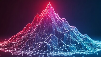Abstract Wireframe Mountain Range with Gradient Lighting Depicting Data Visualization and Digital Connectivity for Business Analytics