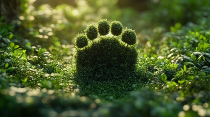 An eco-friendly symbol in the form of a green moss footprint on grass emphasises the importance of protecting nature — an excellent thematic background for environmental protection campaigns.