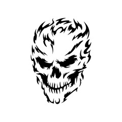 black and white human skull head tattoo design vector illustration isolated on white background