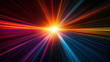 Light rays diverging in space create an effect of speed and the future — a universal atmospheric backdrop for presentations of technologies or scientific projects.
