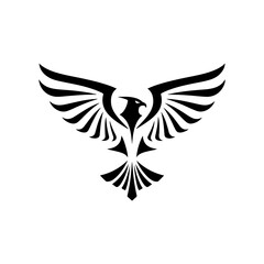 symmetrical stylized bird logo design with spread wings isolated on white background vector illustration