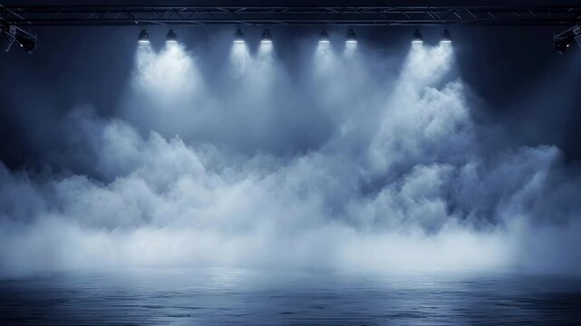 Spotlight projectors effects,With smoke on dark wall studio background,