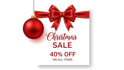 Christmas sale vector illustration with holiday ornament, ribbon, and 40% off promotion